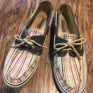 Speery Top-Sider Brown Plaid Canvas Boat Shoes